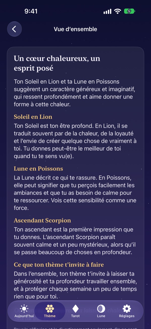 Une lecture personnelle qui explique votre Soleil, votre Lune et votre ascendant