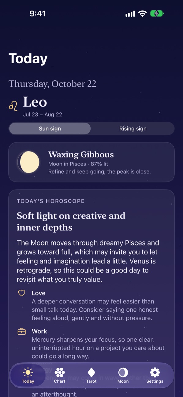 Today: the Moon phase and a daily horoscope for your sign