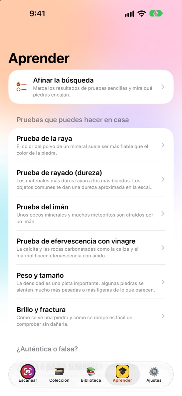 Pestaña Aprender: pruebas fáciles que puedes hacer en casa