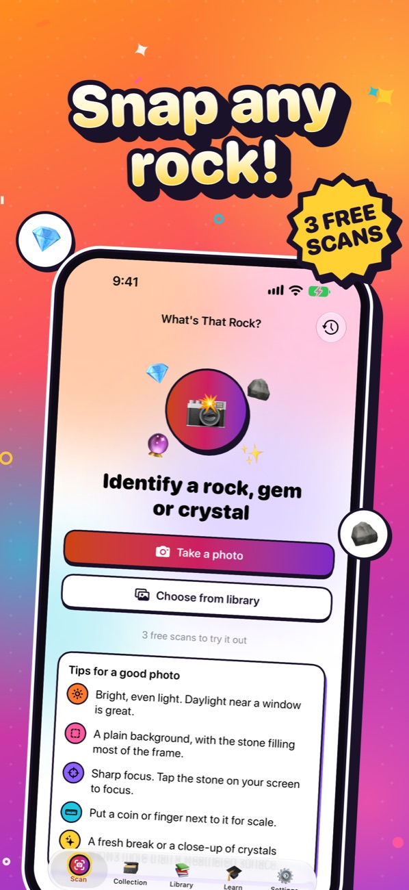 Scan screen: take a photo or choose one from your library