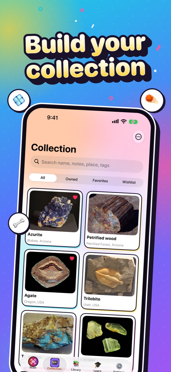 Your collection of finds with photos, names and places